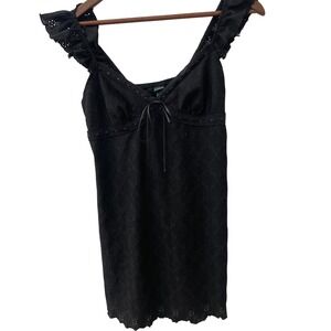 Wild Fable Black Eyelet Ruffle Strap Mini Dress Women's Size M Dark CottageCore